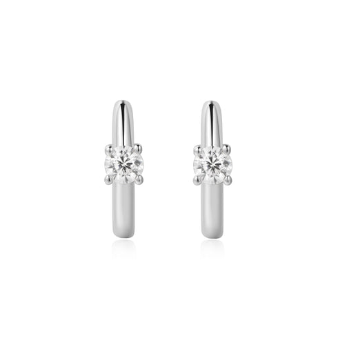 Silver Solitaire Cubic Zirconia Mini Huggies